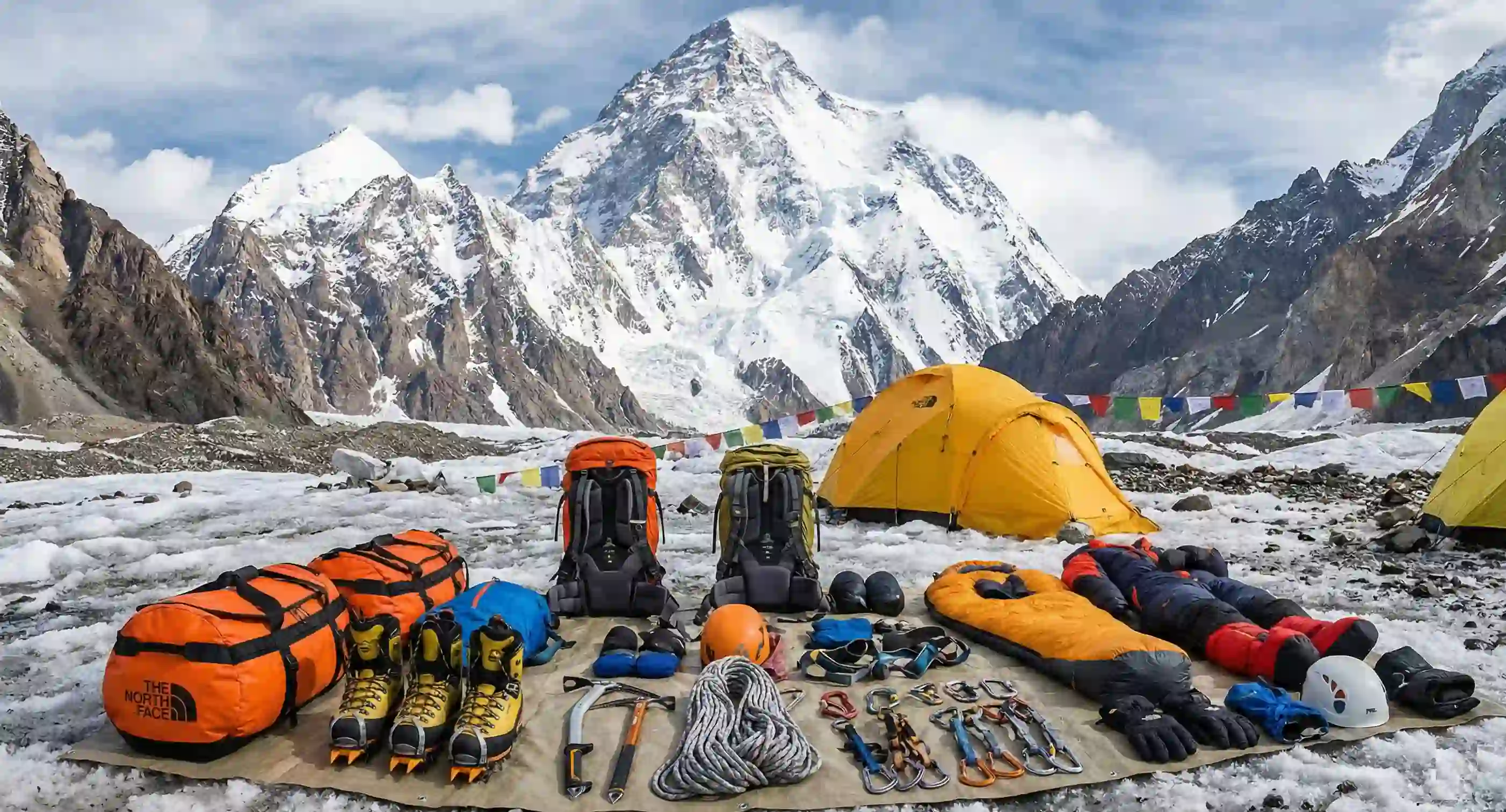 Climber on an 8000m peak preparing gear