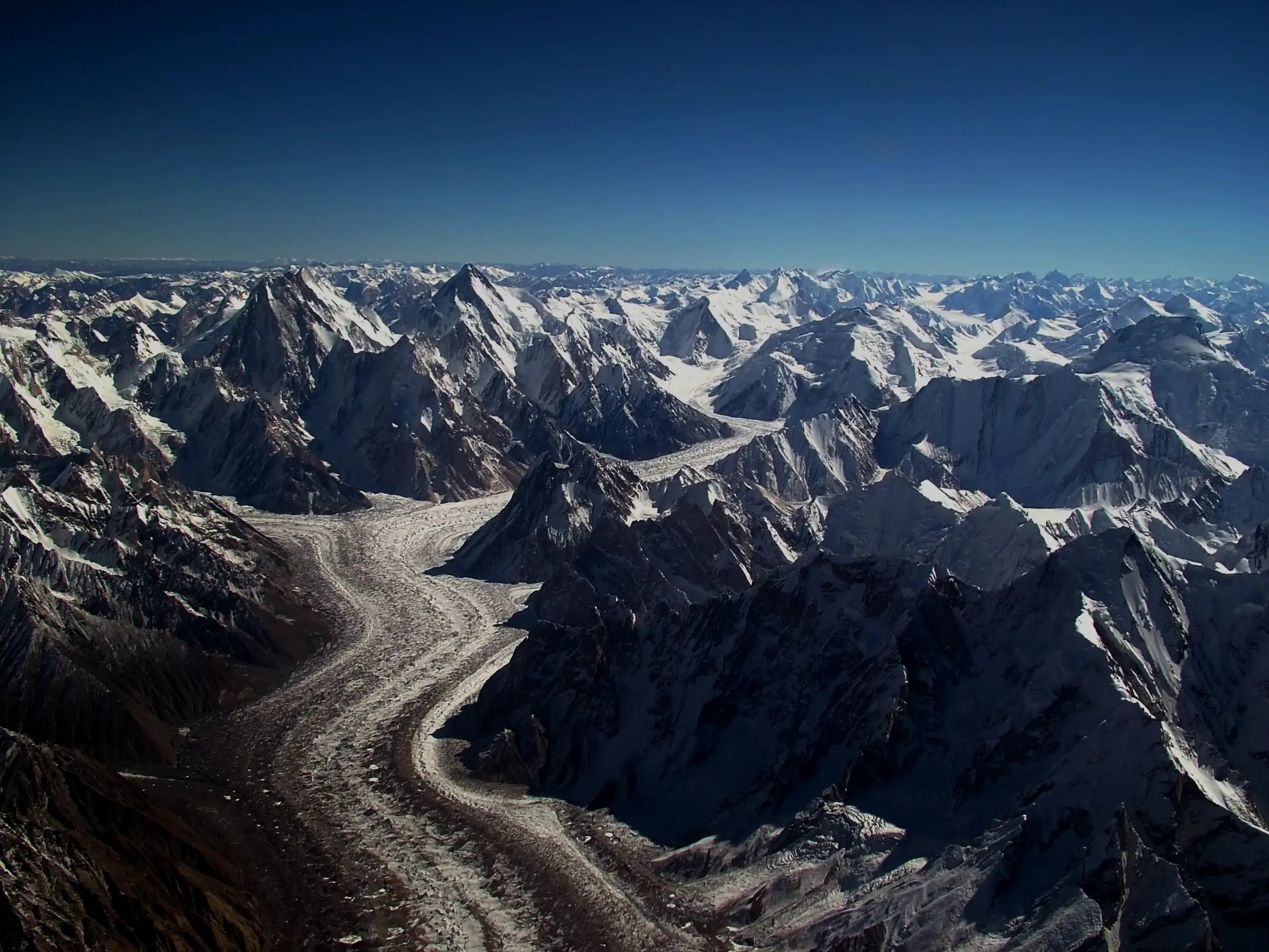 Aerial view of Baltoro Glacier in the Karakoram