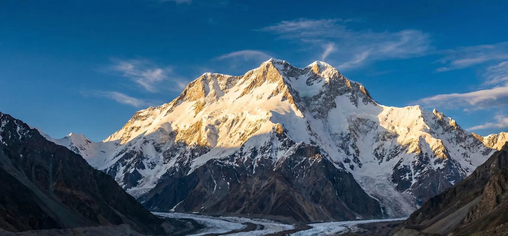 Broad Peak (8,051m) seen from the Godwin-Austen Glacier in the Karakoram