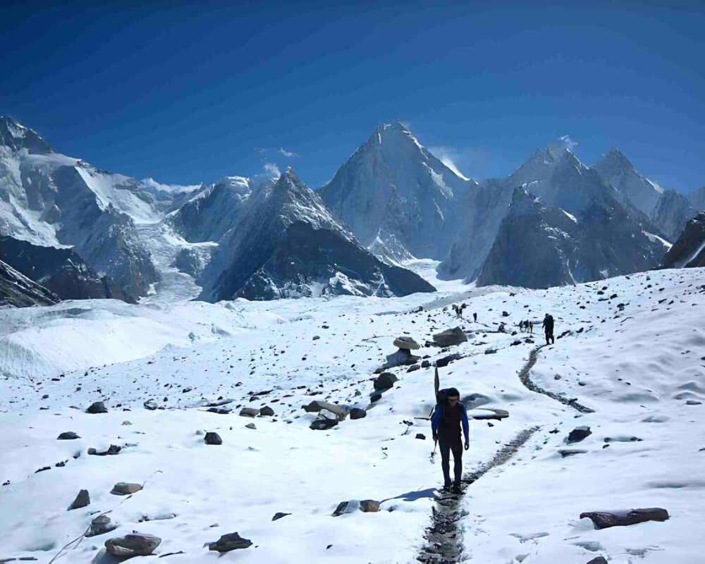 Porters are walking at K2 base camp trek