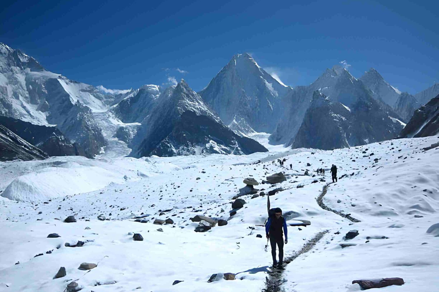 Porters are walking at K2 base camp trek